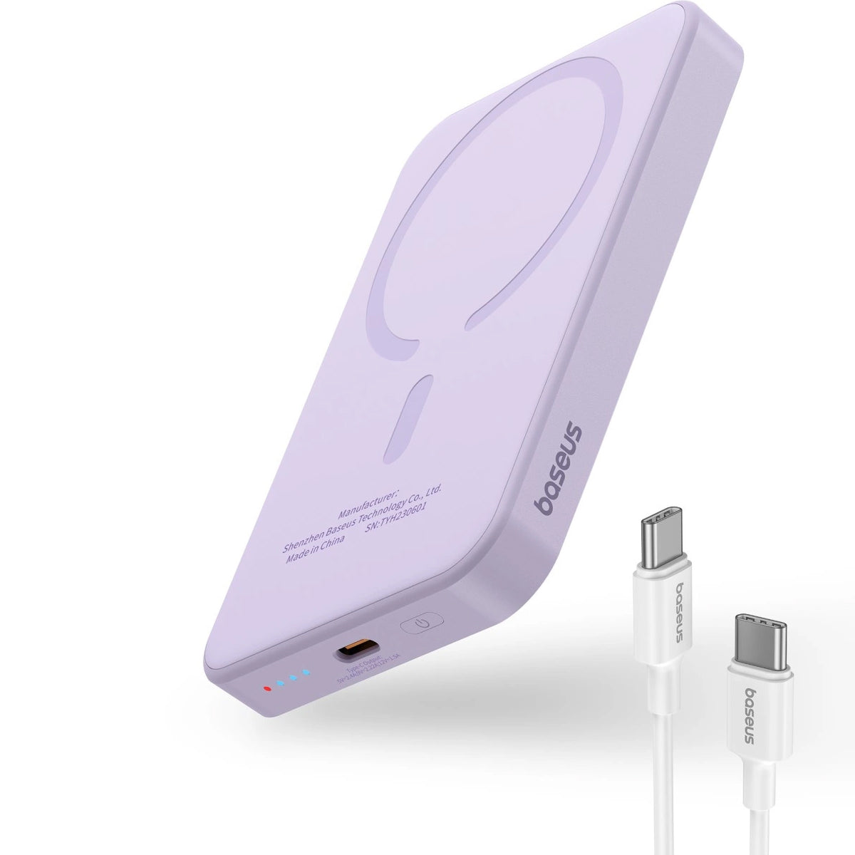 Externer Wireless-Akku Baseus Magnetic Mini, 5000mAh, 20W, PD + FQI, 1 x QI - 1 x USB-C, Lila P10022107513