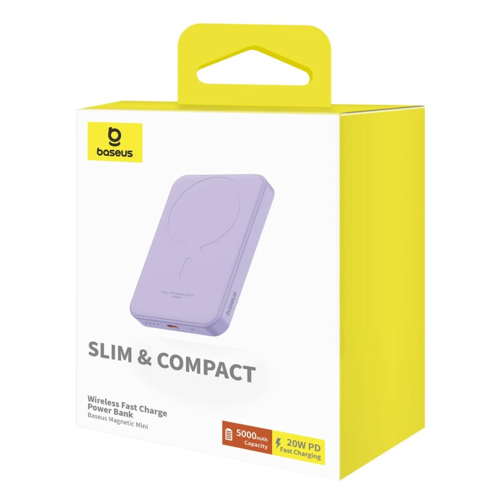Externer Wireless-Akku Baseus Magnetic Mini, 5000mAh, 20W, PD + FQI, 1 x QI - 1 x USB-C, Lila P10022107513