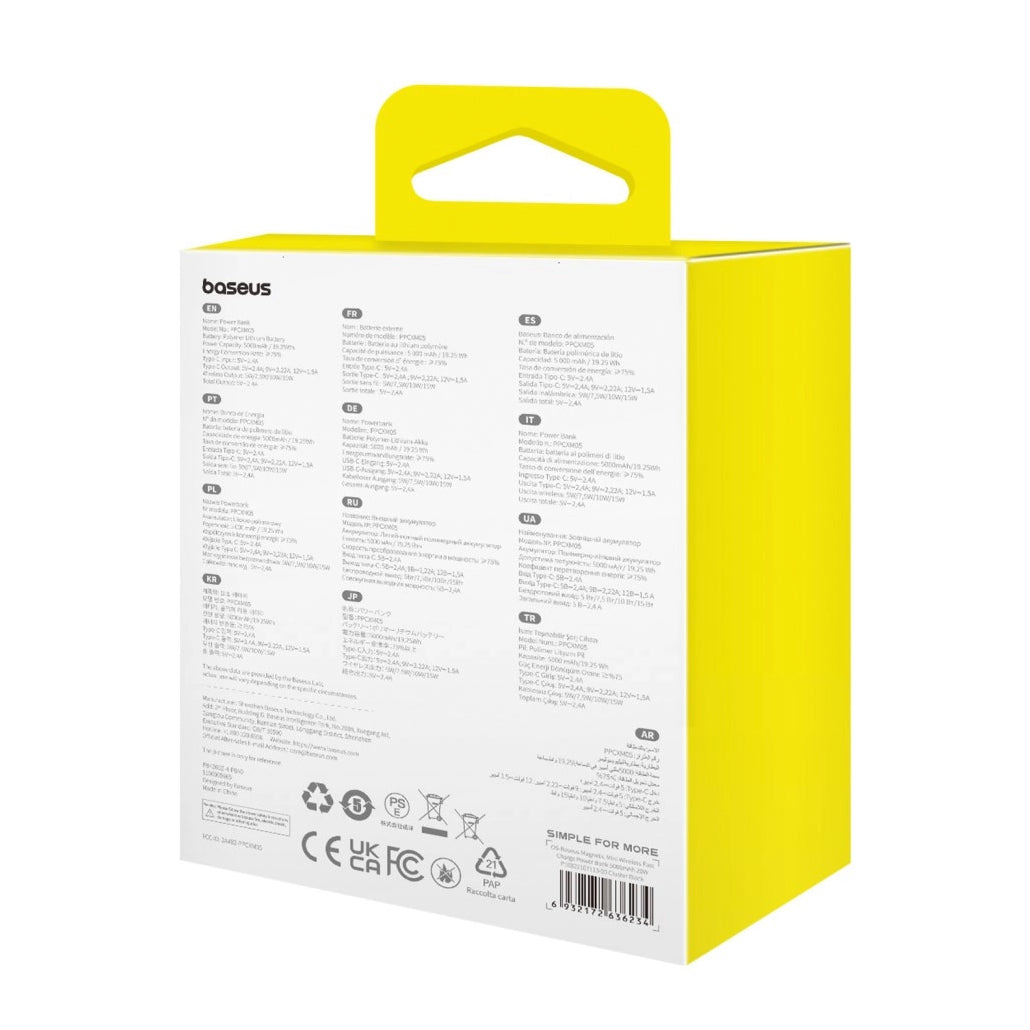 Externer Wireless-Akku Baseus Magnetic Mini, 5000mAh, 20W, PD + FQI, 1 x QI - 1 x USB-C, Lila P10022107513