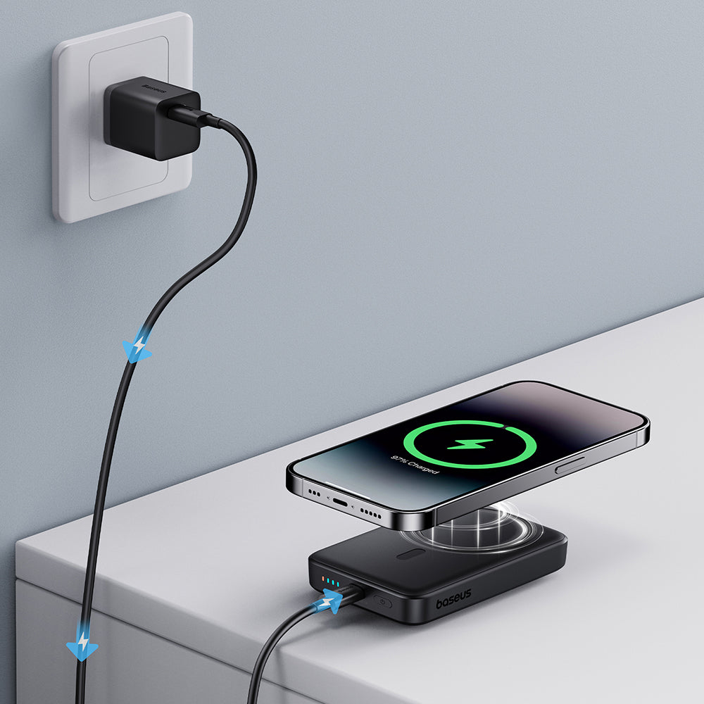 Batterie Externe Sans Fil Baseus Magnetic Mini, 10000mAh, 20W, PD + FQI, 1 x QI - 1 x USB-C, Noire P10059001113-00