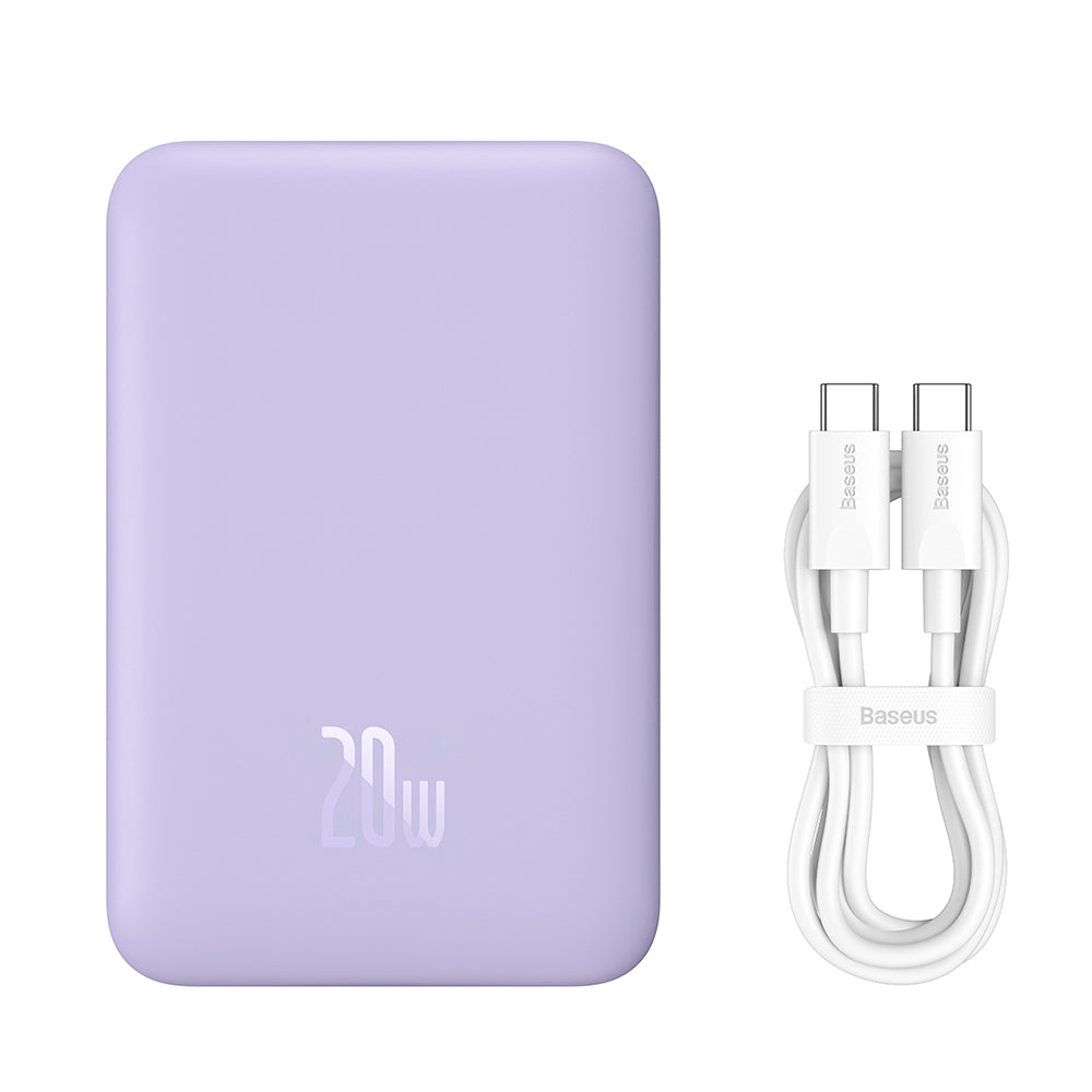 Externer Wireless-Akku Baseus Magnetic Mini, 10000mAh, 20W, PD + FQI, 1 x QI - 1 x USB-C, Lila PPCX110105