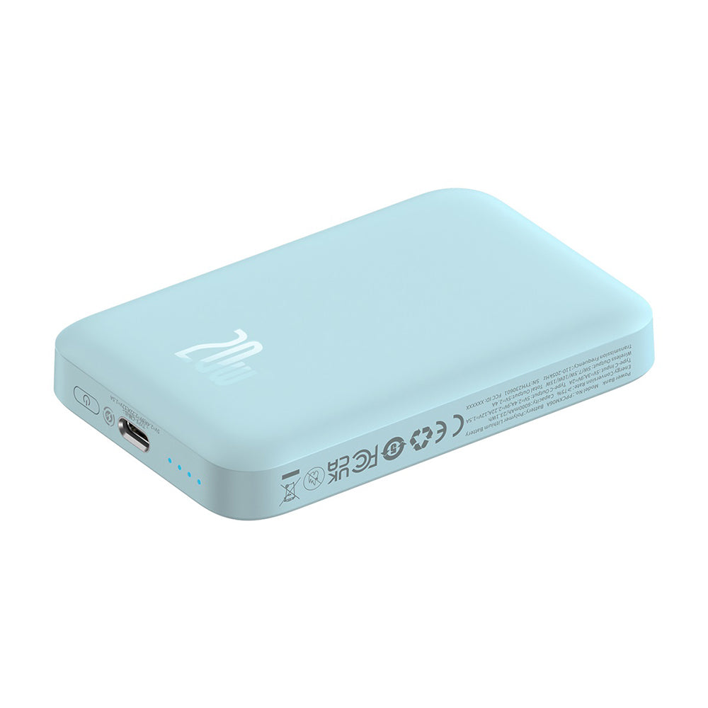 Batterie Externe Sans Fil Baseus Mini Air, 6000mAh, 20W, PD + FQI, 1 x QI - 1 x USB-C, Bleue P10059002313-00