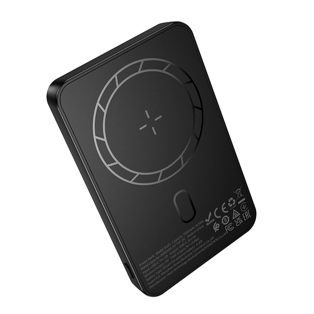 Borofone BJ82 Dawn Wireless External Battery, 5000mAh, 10W, 1 x QI - 1 x USB-A, Black