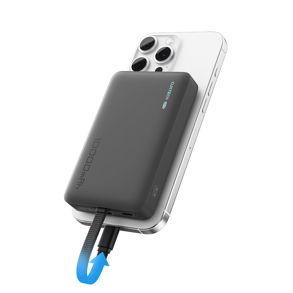 Batterie Externe Sans Fil Cuktech WPB100L, 10000mAh, 22,5W, PD + FQI, 1 x QI - 2 x USB-C, Noire CKWPB100LGLBK