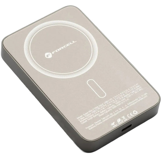 Externer Wireless-Akku Forcell F5K8, 5000mAh, 15W, PD + FQI, 1 x QI - 1 x USB-C, Gold
