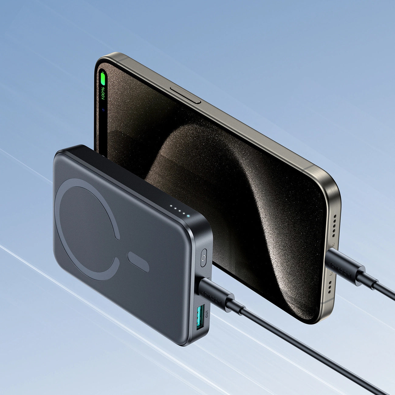 Externer Wireless-Akku Joyroom JR-W020, 10000mAh, 20W, QC + PD + FQI, 1 x QI - 1 x USB-A - 1 x USB-C, Schwarz