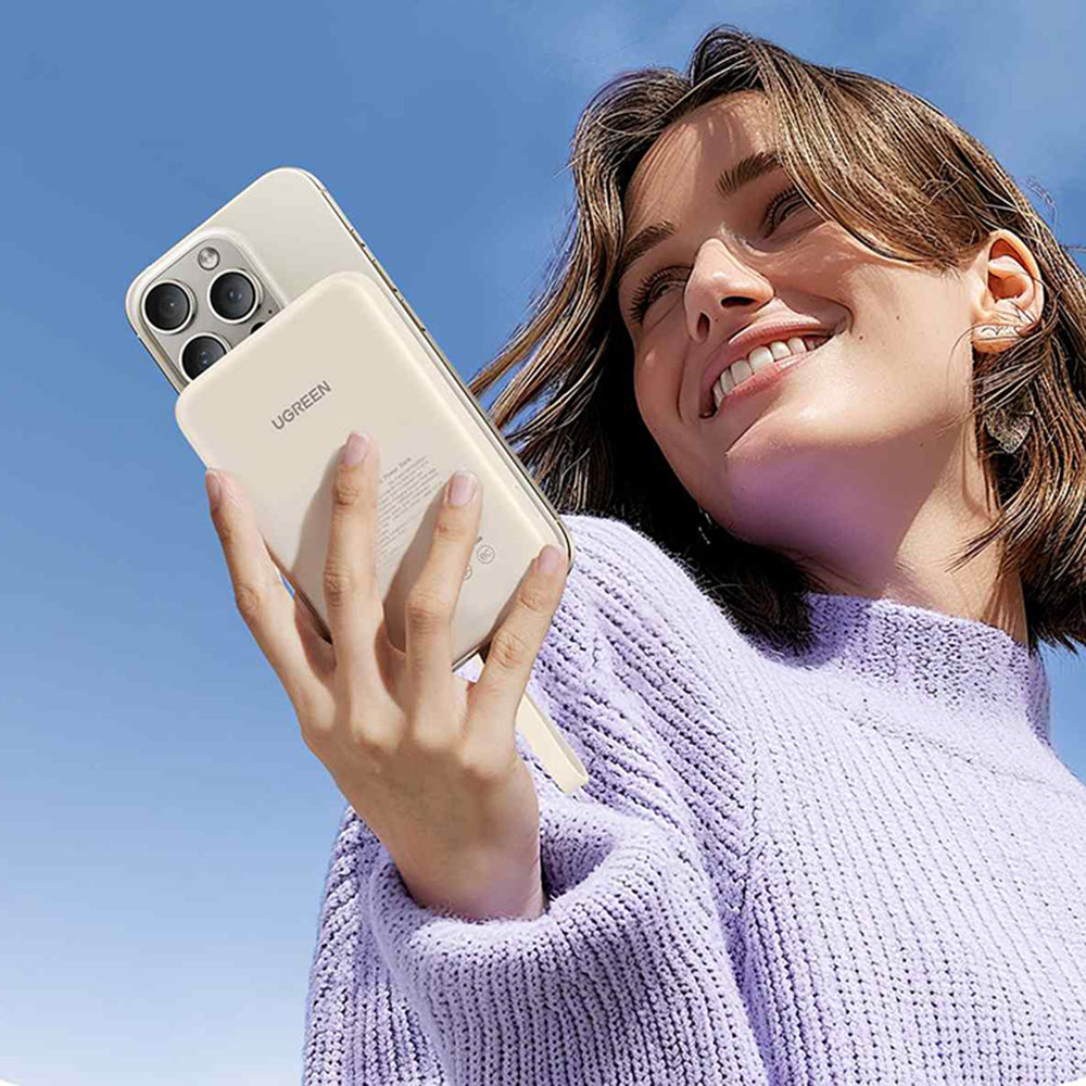 Externer Wireless-Akku UGREEN PB760, 10000mAh, 20W, PD + FQI, 1 x QI - 1 x USB-C, Beige