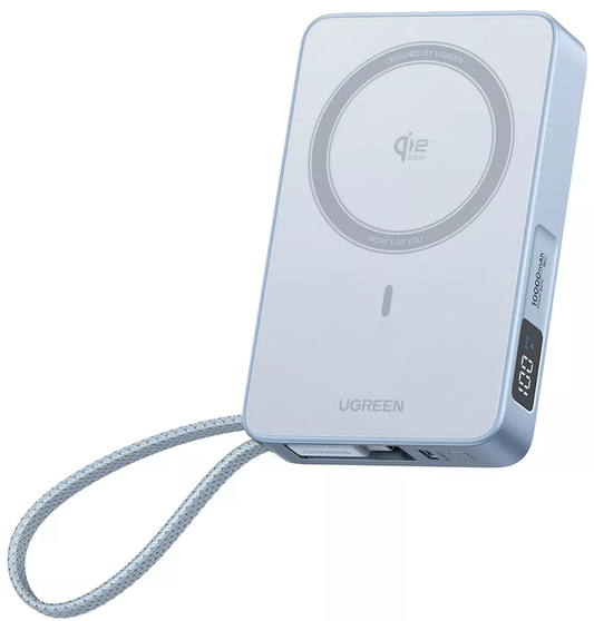 Batterie Externe Sans Fil UGREEN MagFlow PB773 (65958), 10000mAh, 25W, PD + FQI, 1 x QI - 2 x USB-C, Bleue