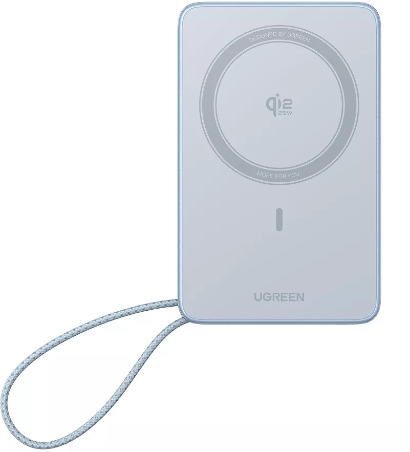 Wireless Powerbank UGREEN MagFlow PB773 (65958), 10000mAh, 25W, PD + FQI, 1 x QI - 2 x USB-C, Blau