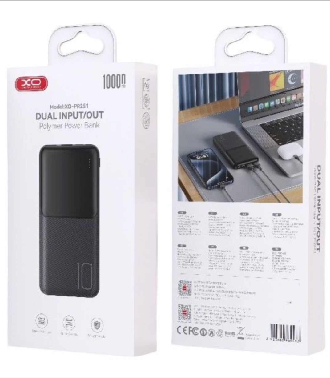Externer Akku XO Design PR251, 10000mAh, 10W, 2 x USB-A, Schwarz