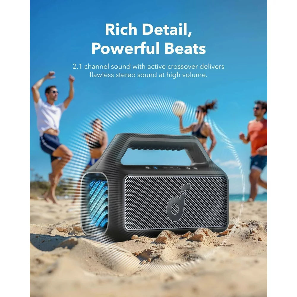 Tragbarer Bluetooth-Lautsprecher Anker SoundCore Boom 2, 80W, TWS, RGB, wasserdicht, Schwarz A3138011