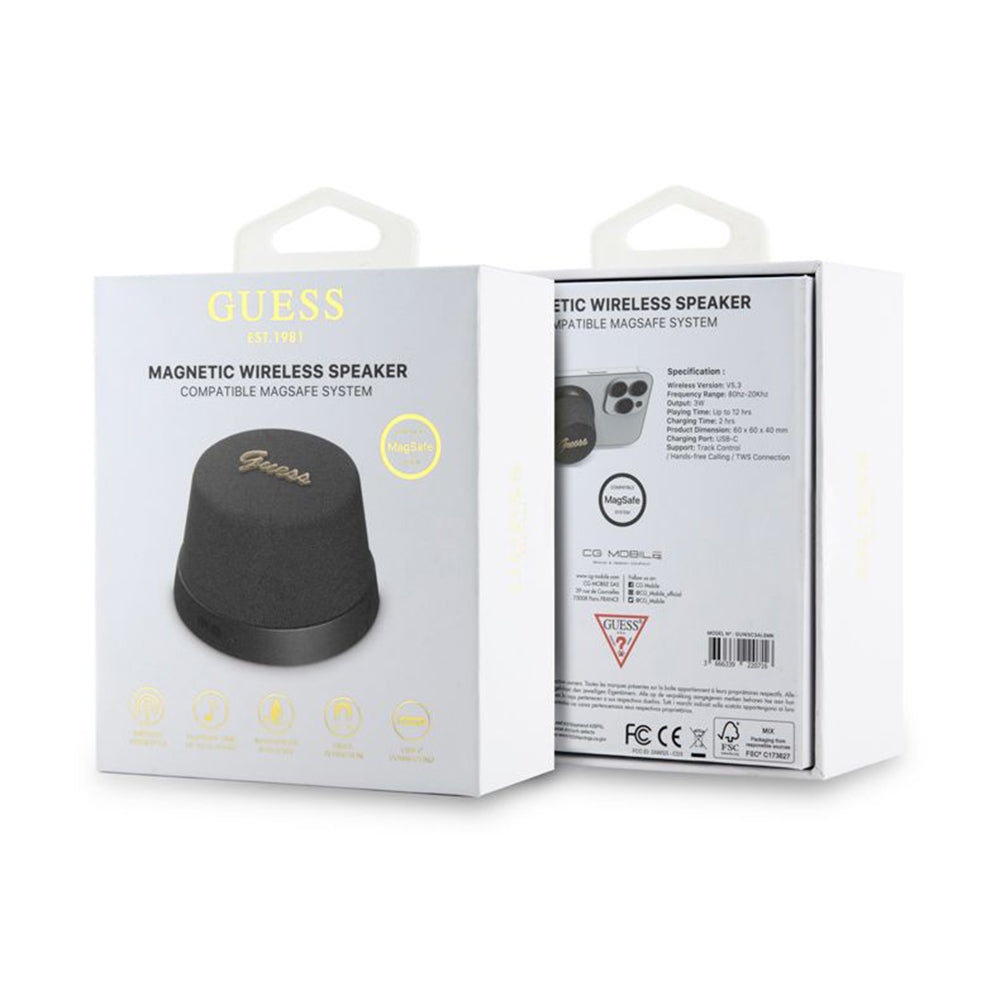 Enceinte Portable Bluetooth Guess Stand Magnétique Script Métal, 3W, Noire