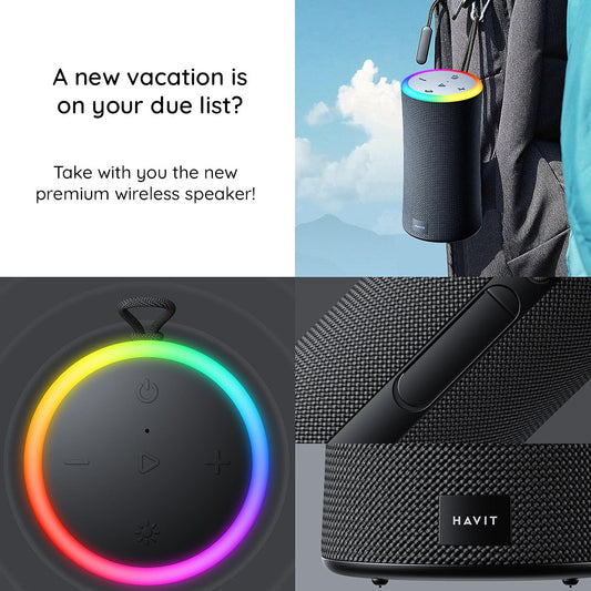 Enceinte Portable Bluetooth HAVIT SK833BT, 2 x 10W, RGB, Étanche, Noire