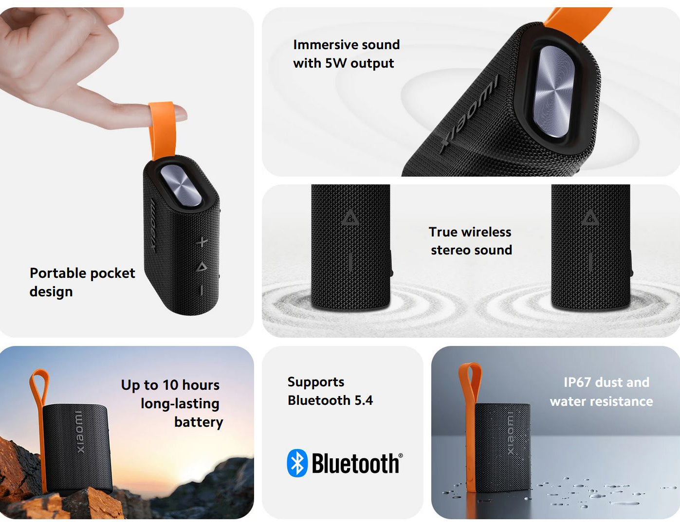 Enceinte Bluetooth Portable Xiaomi Sound Pocket, 5W, Étanche, Noire QBH4269GL
