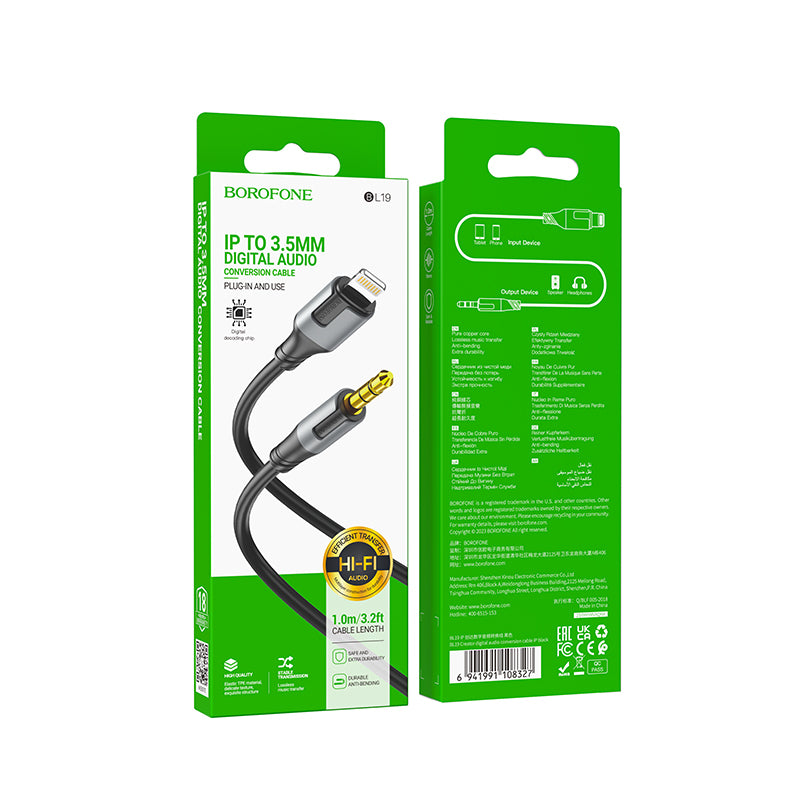 Câble Audio Lightning - 3.5mm Borofone BL19 Creator, 1m, Noir