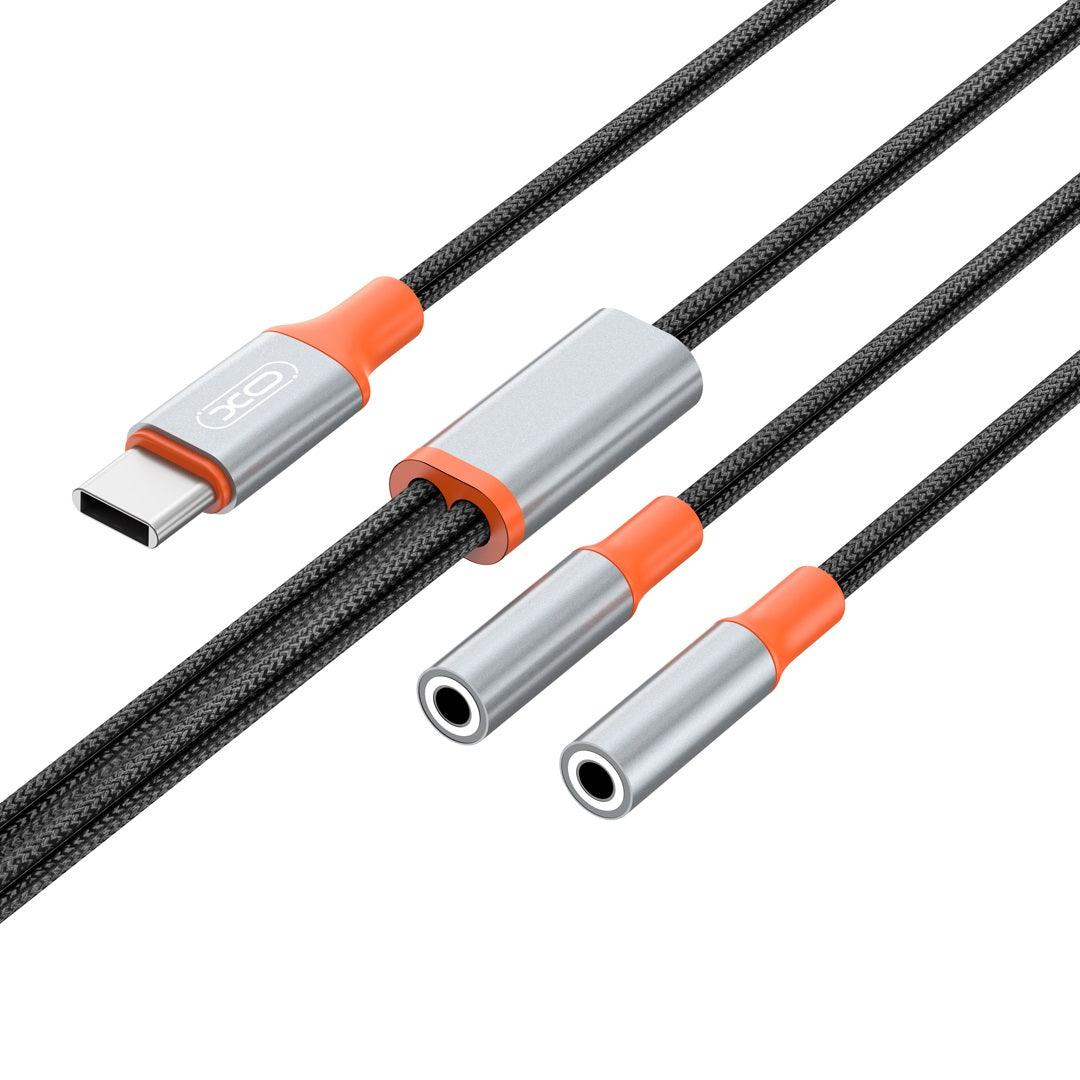 Audio-Splitter-Kabel USB-C - 2 x 3,5mm XO Design NB-R269B 2in1, 1,2m, Schwarz