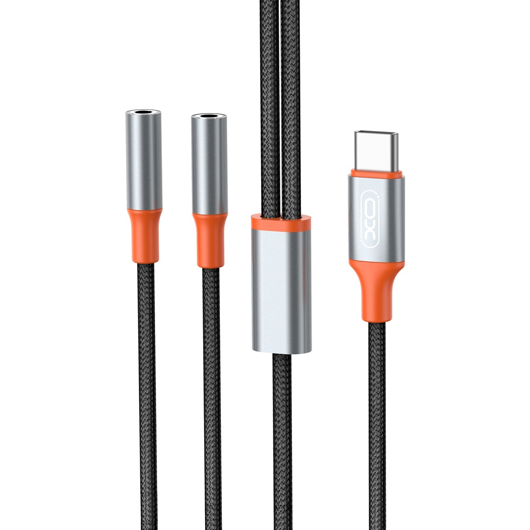 Audio-Splitter-Kabel USB-C - 2 x 3,5mm XO Design NB-R269B 2in1, 1,2m, Schwarz