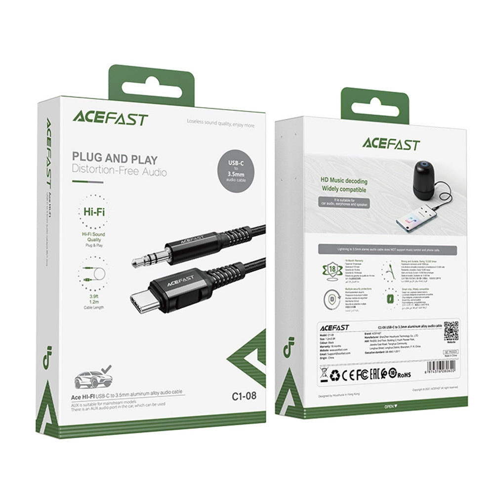 Audio-Kabel USB-C - 3,5mm Acefast C1-08, 1,2m, Schwarz