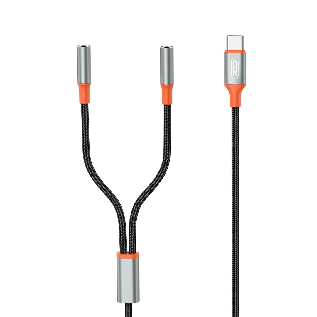 Audio-Splitter-Kabel USB-C - 2 x 3,5mm XO Design NB-R269B 2in1, 1,2m, Schwarz