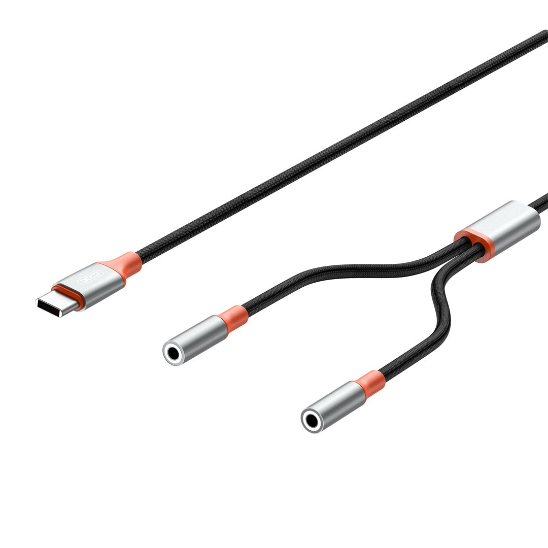 Audio-Splitter-Kabel USB-C - 2 x 3,5mm XO Design NB-R269B 2in1, 1,2m, Schwarz