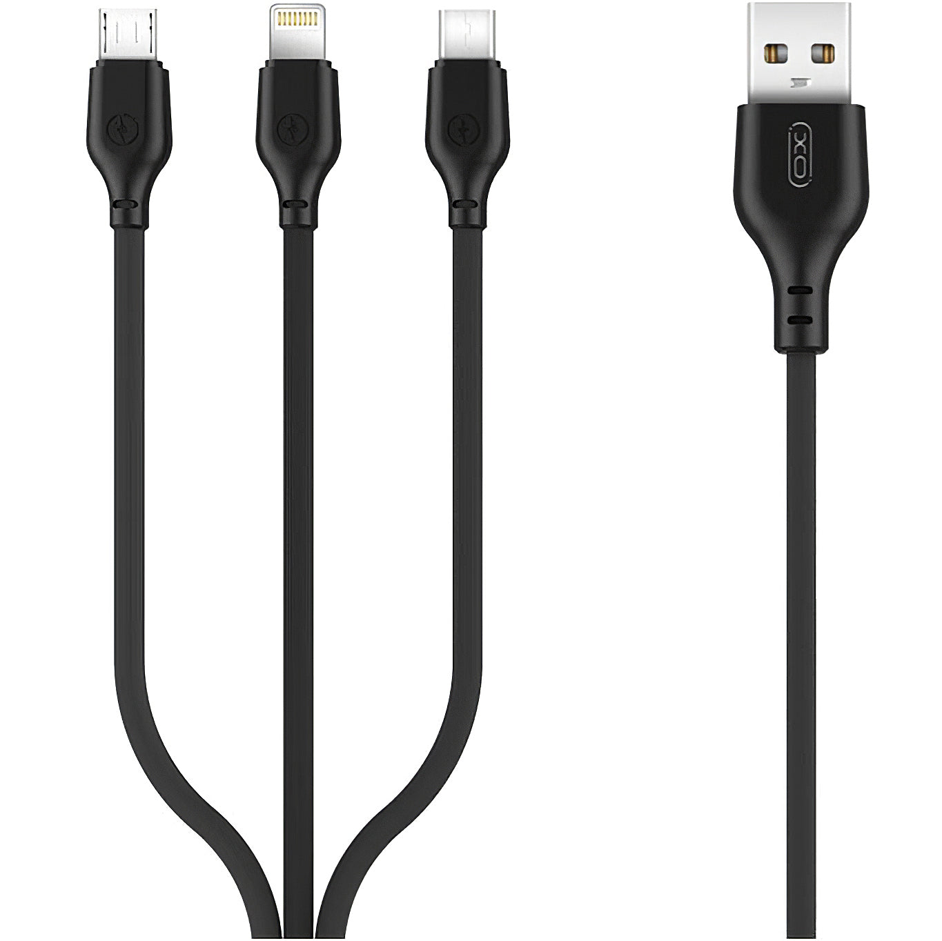 Câble de Chargement USB-A - Lightning / microUSB / USB-C XO Design NB103 3en1, 10W, 1m, Noir