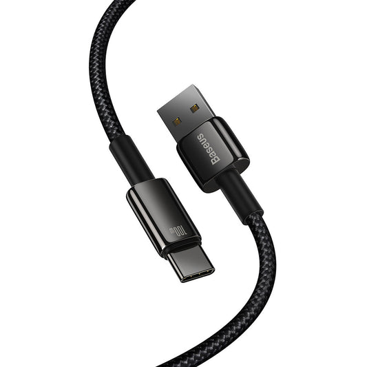 Data and Charging Cable USB-A - USB-C Baseus Tungsten Tungsten Gold, 100W, 2m, Black CAWJ00010101