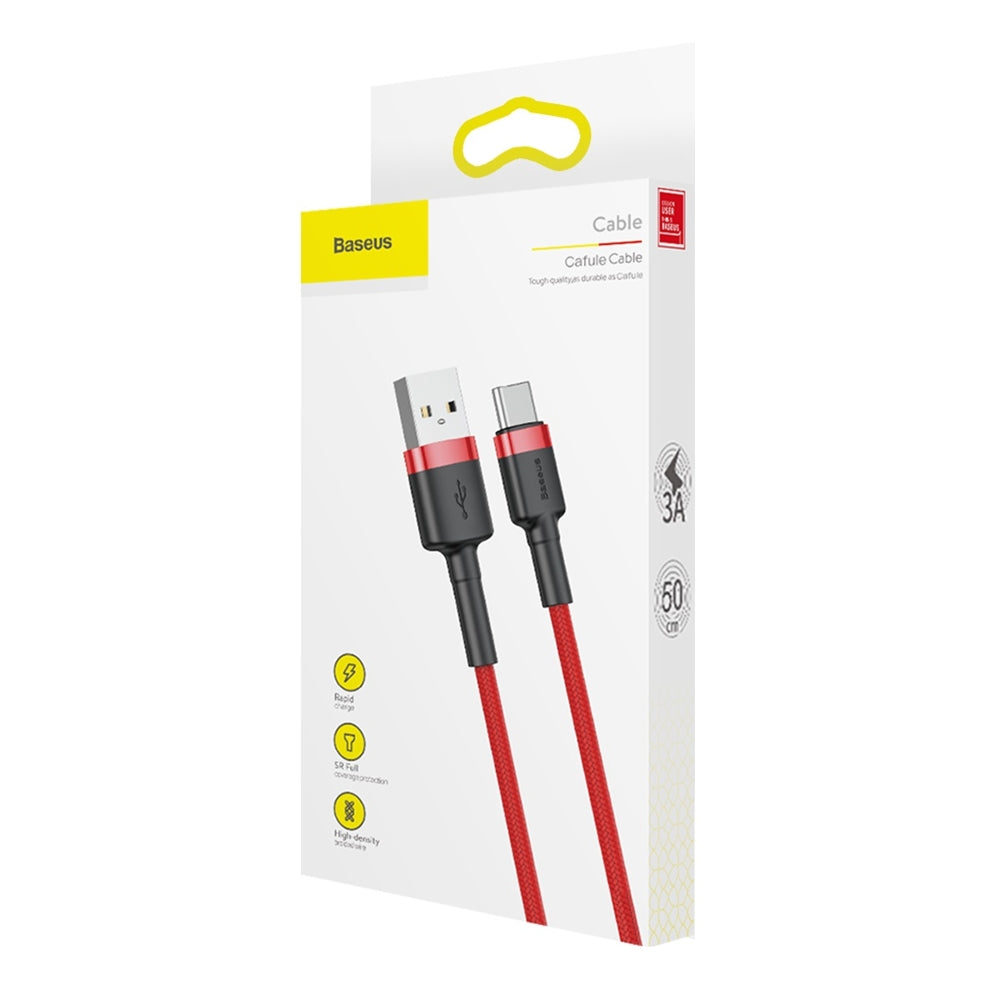 Câble de données et de charge USB-A - USB-C Baseus Cafule, 60W, 0.5m, Rouge CATKLF-A09