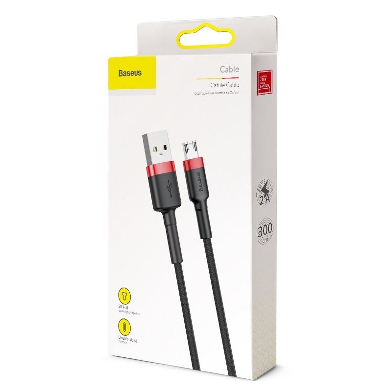 Câble de données et de chargement USB-A - microUSB Baseus Cafule, 18W, 3m, Rouge CAMKLF-H91