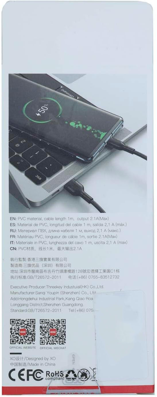 Câble de données et de charge USB-A - microUSB XO Design NB212, 18W, 1m, noir