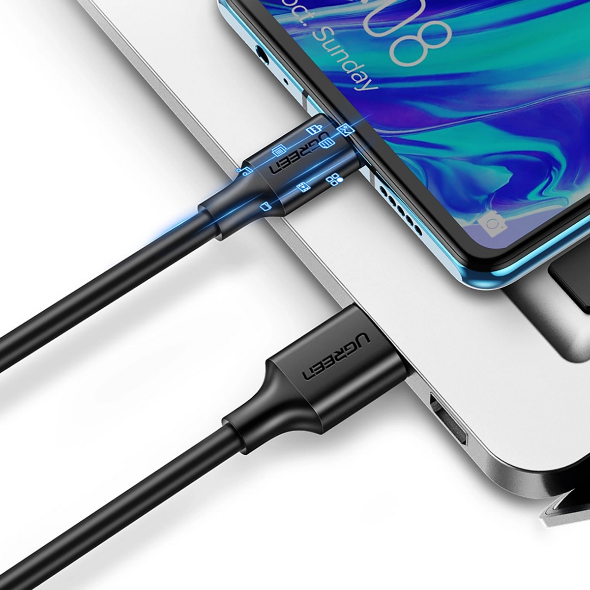 Câble de Données et de Charge USB-A - USB-C UGREEN US184, 18W, 0.5m, Noir