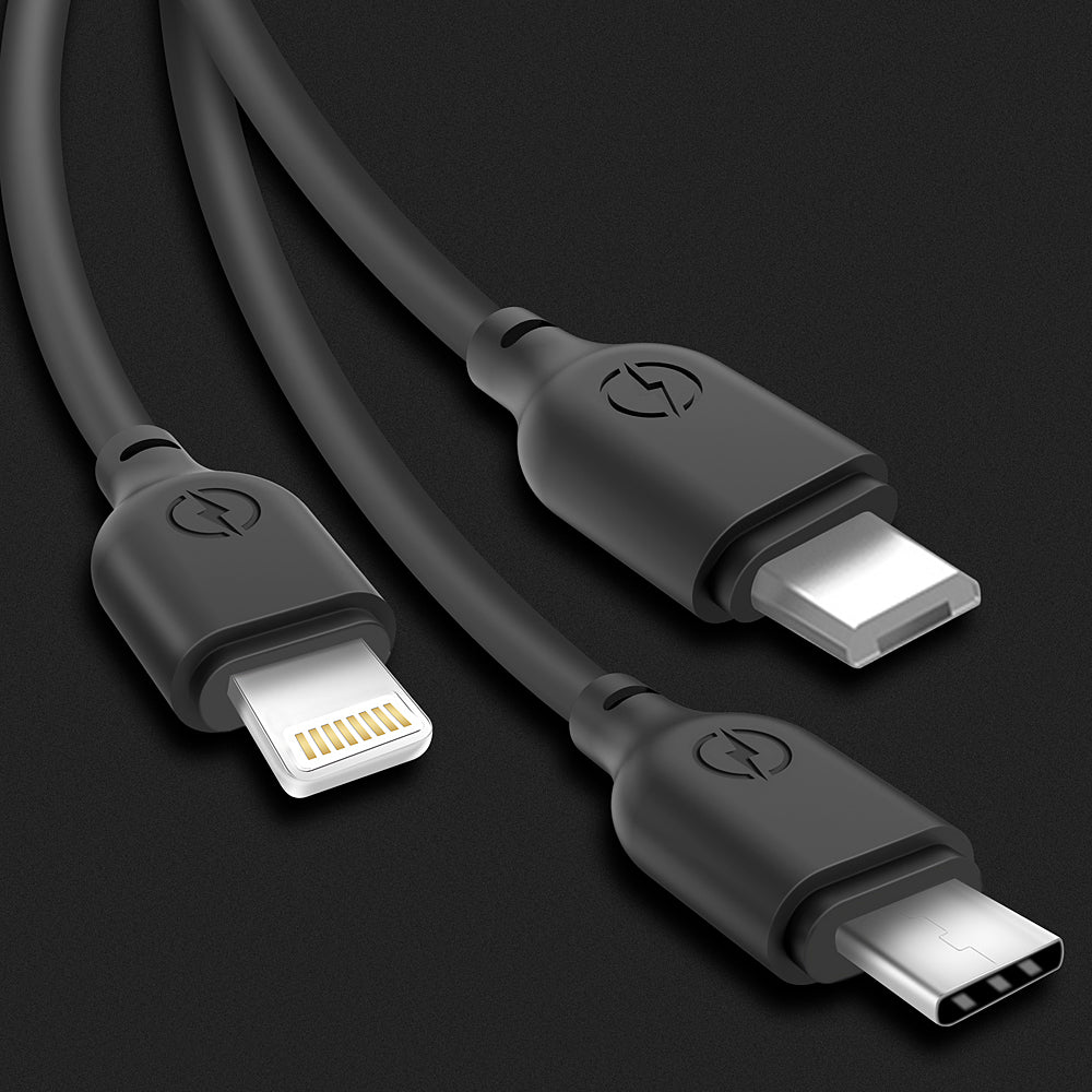 Câble de Chargement USB-A - Lightning / microUSB / USB-C XO Design NB103 3en1, 10W, 1m, Noir