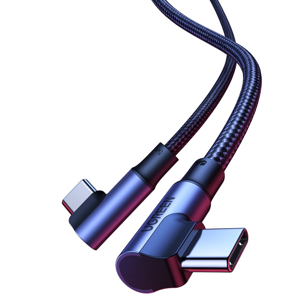Câble de données et de charge USB-C - USB-C UGREEN US335 coudé, 100W, 1m, noir