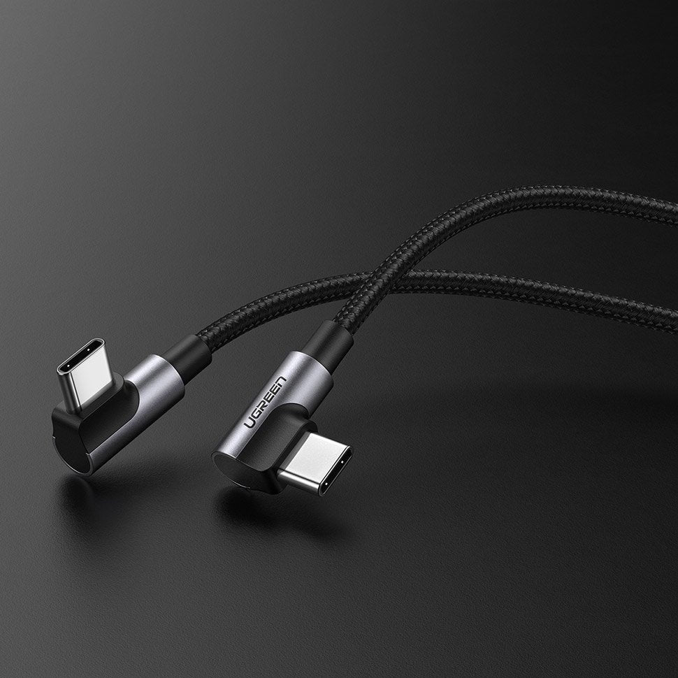Câble de données et de charge USB-C - USB-C UGREEN US323 USB-C coudé, 60W, 1m, noir