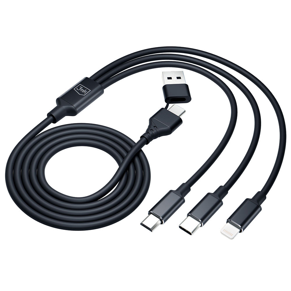 3MK Hyper 3in1 Ladekabel 1.5m | USB-A/C auf Lightning/microUSB/USB-C | Schwarz