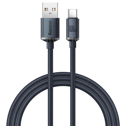 USB-A to USB-C Baseus Crystal Shine Series Data and Charging Cable, 100W, 1.2m, Black CAJY000401