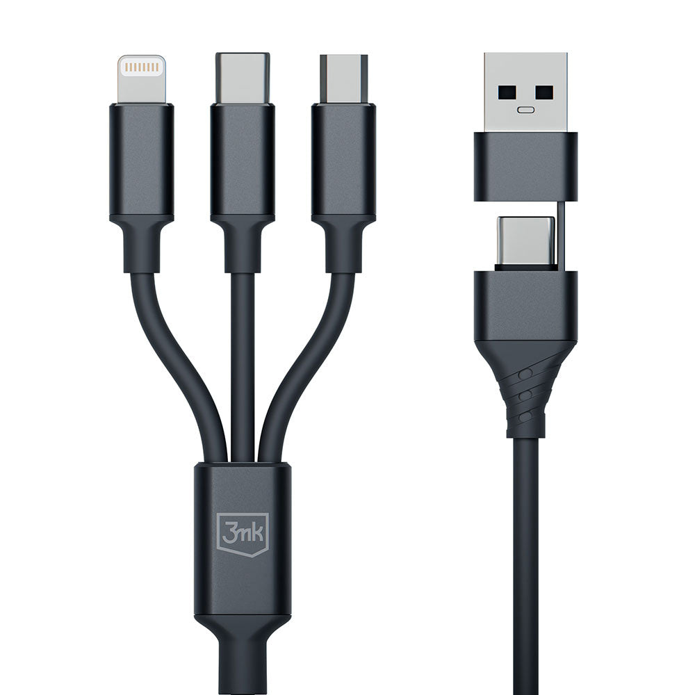 3MK Hyper 3in1 Ladekabel 1.5m | USB-A/C auf Lightning/microUSB/USB-C | Schwarz