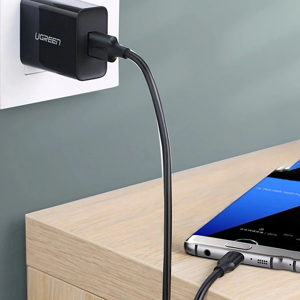 Câble de Données et de Charge USB-A - USB-C UGREEN US184, 18W, 0.5m, Noir