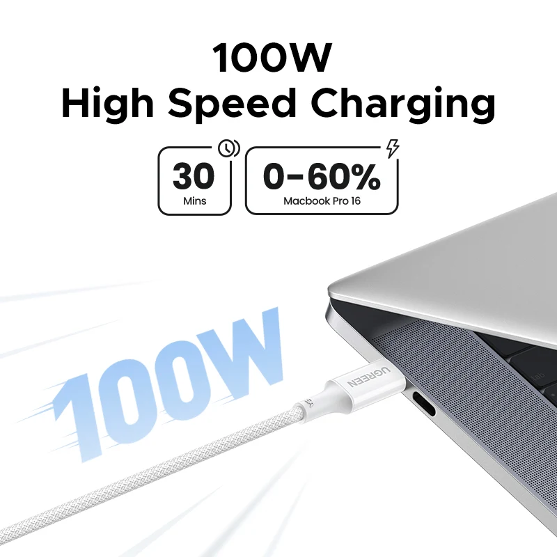 Daten- und Ladekabel USB-C - USB-C UGREEN L502 (35221), 100W, 2m, Weiß