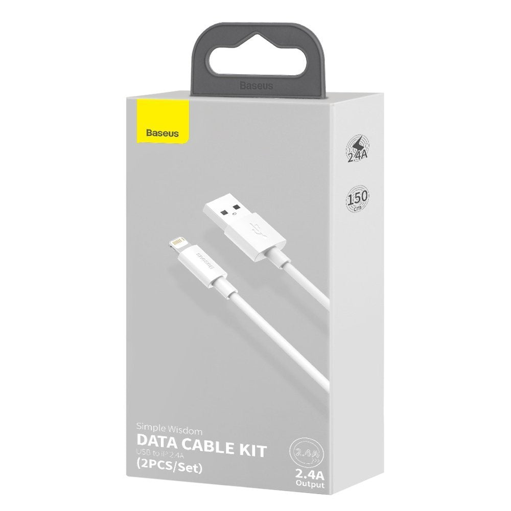 Câble de Données et de Charge USB-A - Lightning Baseus Simple Wisdom, 18W, 1.5m, Lot de 2 pièces, Blanc TZCALZJ-02