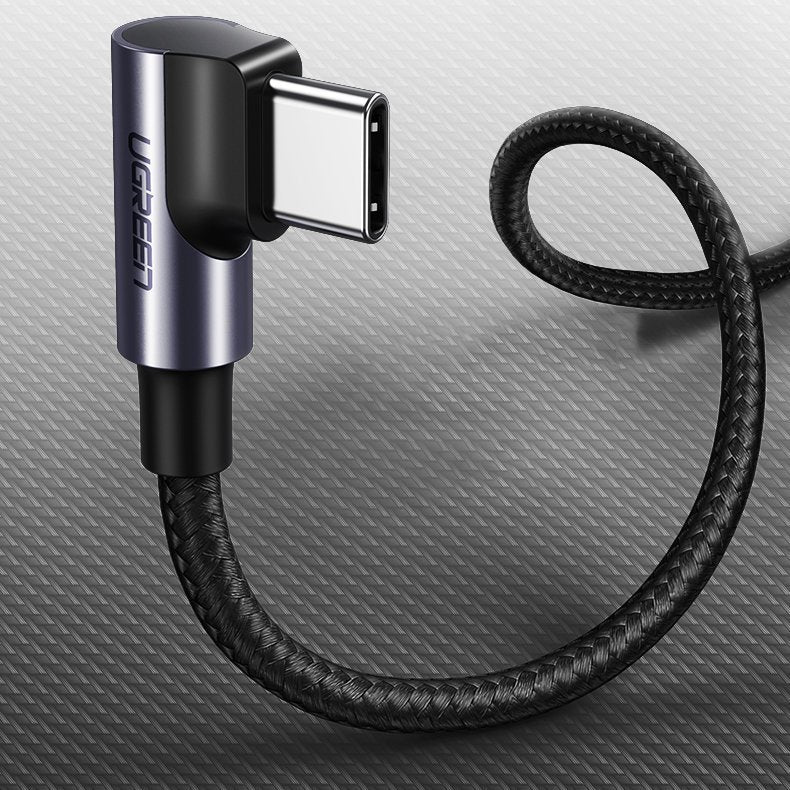 UGREEN US255 Angled USB-C to USB-C Data and Charging Cable, 60W, 1m, Gray