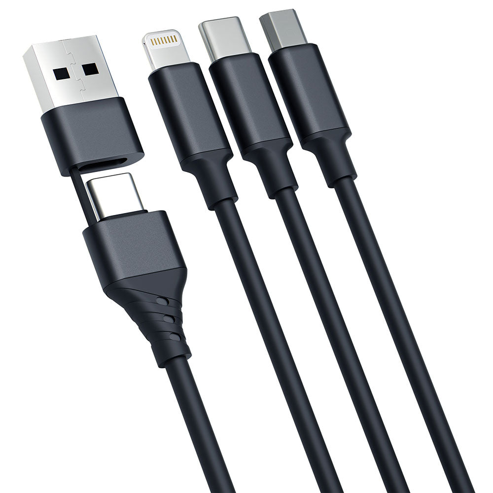 3MK Hyper 3in1 Ladekabel 1.5m | USB-A/C auf Lightning/microUSB/USB-C | Schwarz