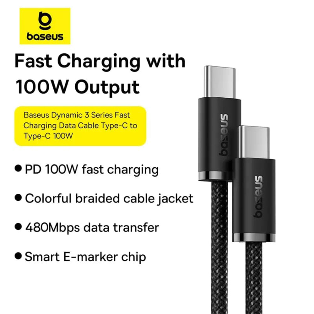 Câble de données et de charge USB-C - USB-C Baseus Dynamic 3 Series, 100W, 2m, noir P10367000111-01
