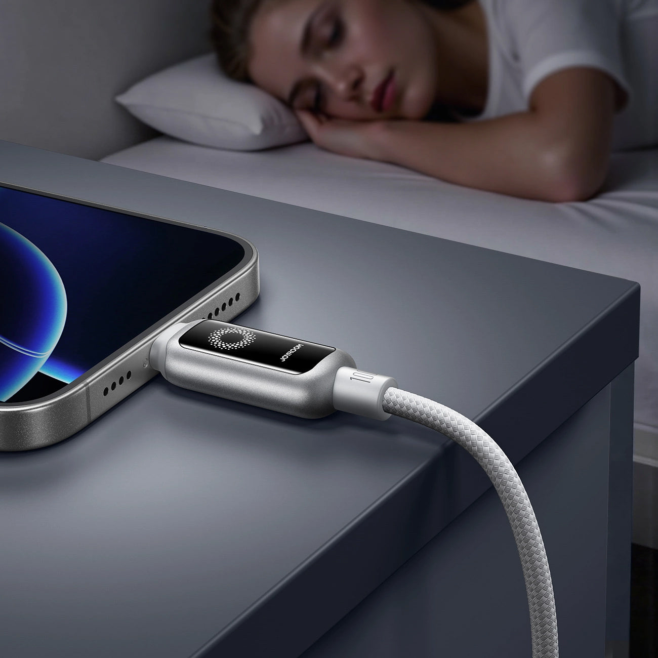 USB-C Data and Charging Cable - USB-C Joyroom S-A55 StarFlight Display, 100W, 1.2m, White