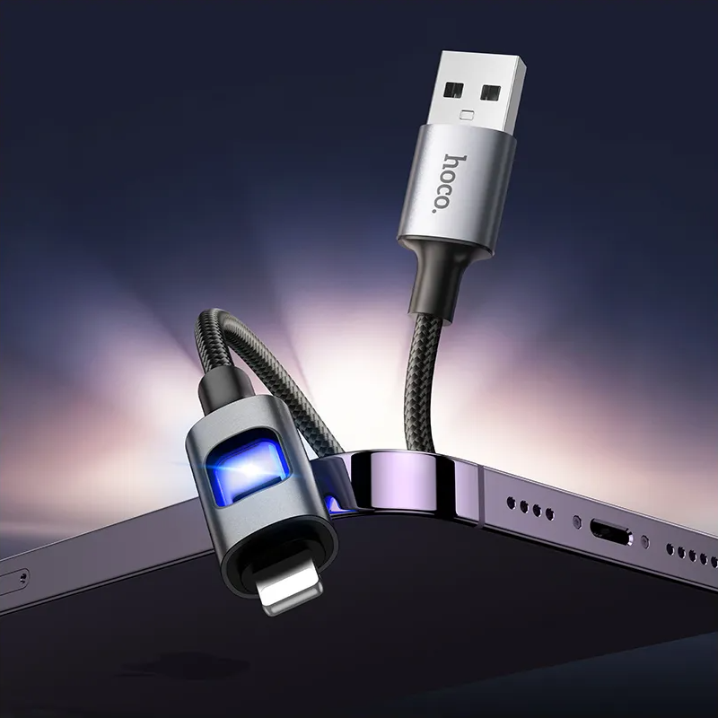USB-A - Lightning Daten- und Ladekabel HOCO U144 Led, 18W, 1,2m, Schwarz