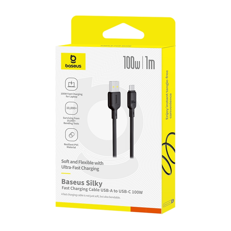 Câble de Données et de Charge USB-A - USB-C Baseus Silky, 100W, 1m, Noir P10377703113-00