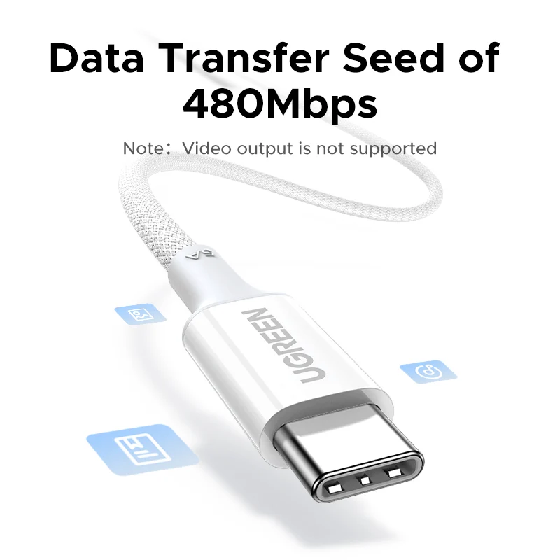 Daten- und Ladekabel USB-C - USB-C UGREEN L502 (35221), 100W, 2m, Weiß