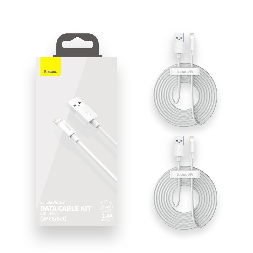 Câble de Données et de Charge USB-A - Lightning Baseus Simple Wisdom, 18W, 1.5m, Lot de 2 pièces, Blanc TZCALZJ-02