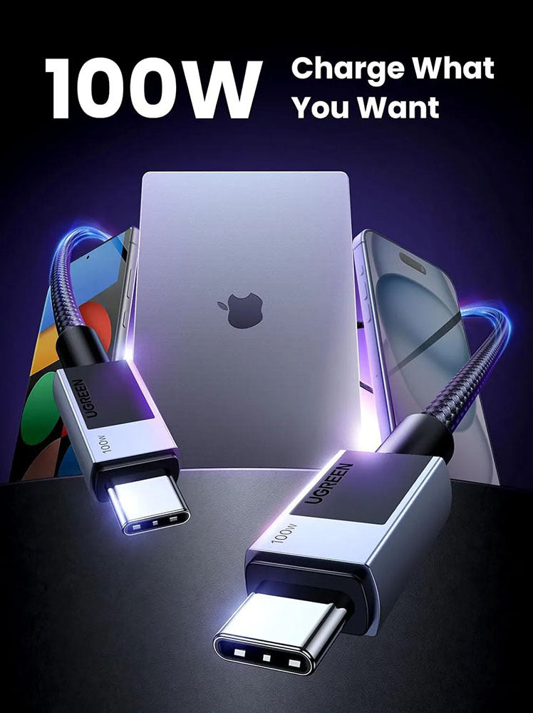Câble de Données et de Charge USB-C - USB-C UGREEN L512, 100W, 0.5m, Gris
