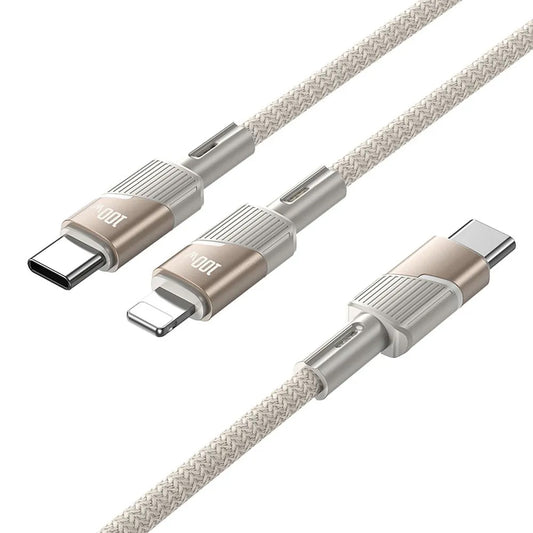 Câble de Données et de Charge USB-C - 2 x USB-C HOCO U139 2en1, 100W, 1.2m, Doré