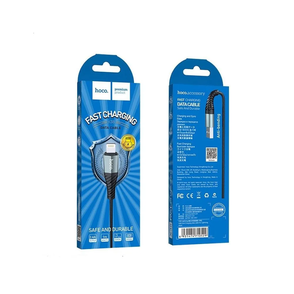 Câble de données et de chargement USB-A - Lightning HOCO X38 Cool, 18W, 1m, noir